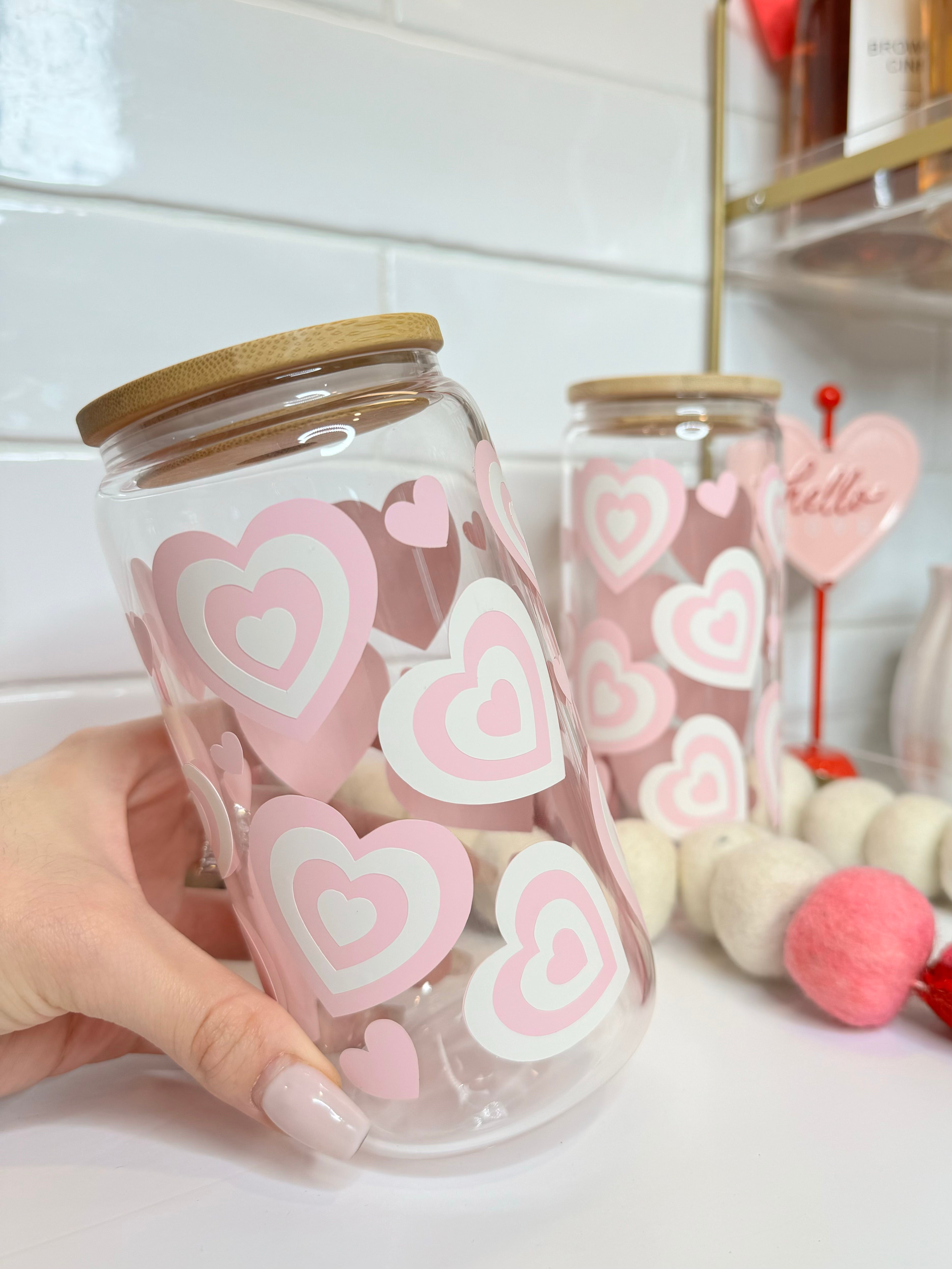 Light Pink Dual Hearts Glass